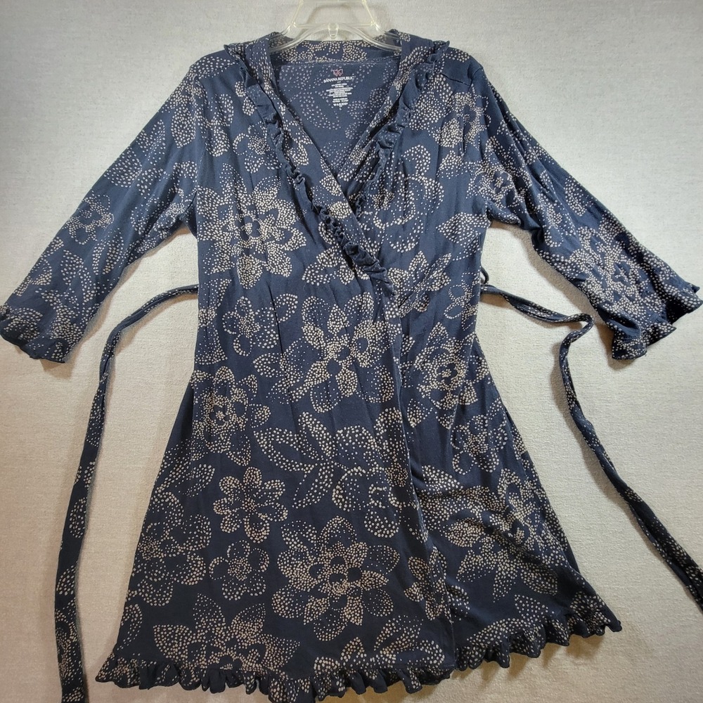 Banana Republic Lightweight Robe Womens L Navy Blue Excellent Ruffle Floral Knit